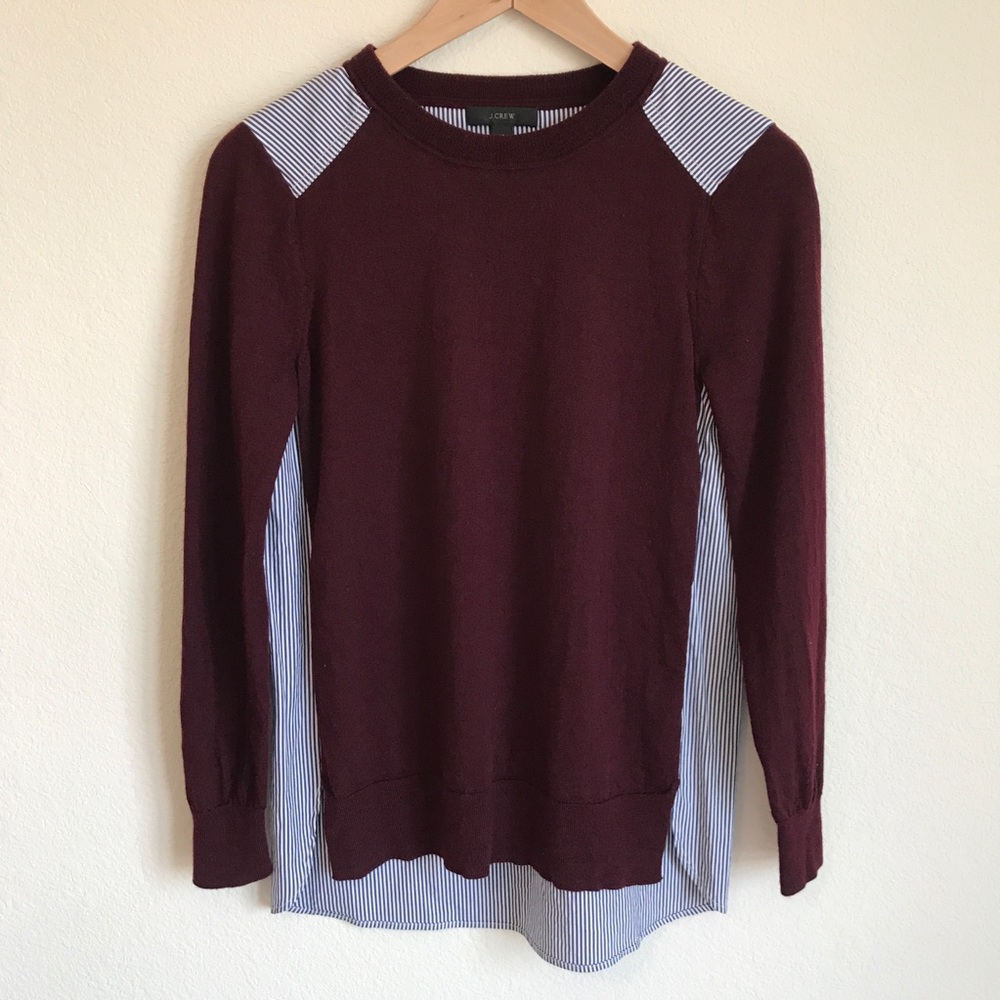 J Crew Maroon and Blue Pinstripe Top - XS